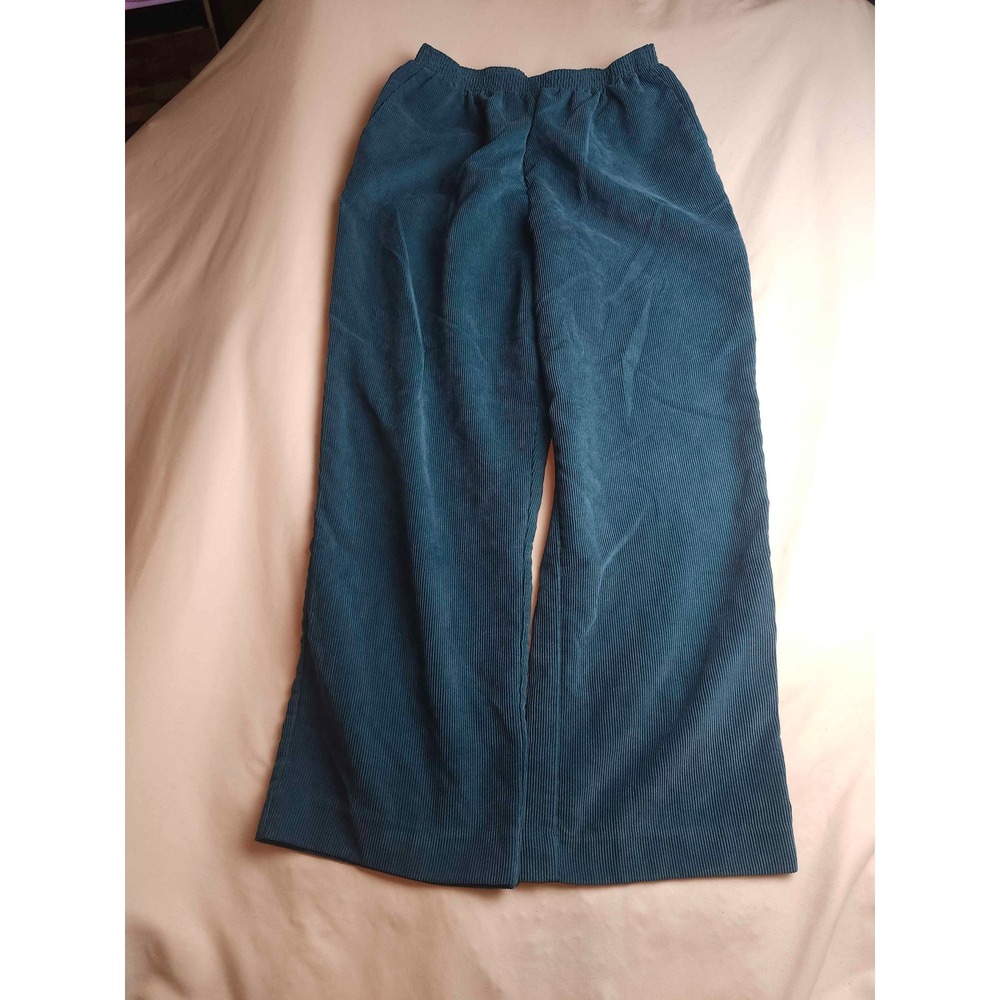 Alfred Dunner Womens Teal Blue Corduroy Pull On Pants Straight Leg Size 12